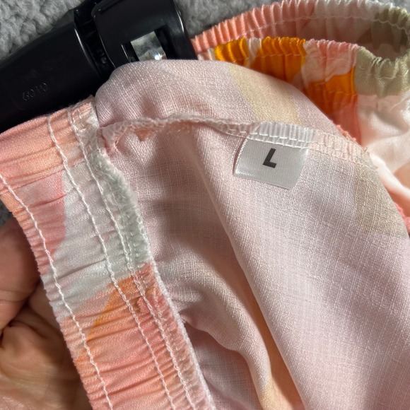 Floral Print Drawstring Relaxed Pants Orange Pink Blue Large Botanical Art - Picture 3 of 4